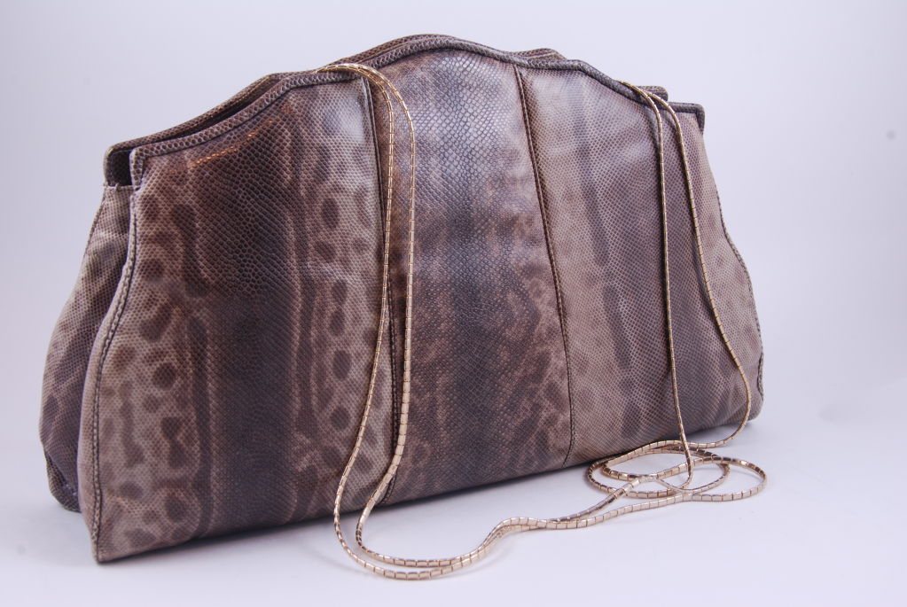Judith Leiber 1980's Karung Brown Clutch For Sale 2