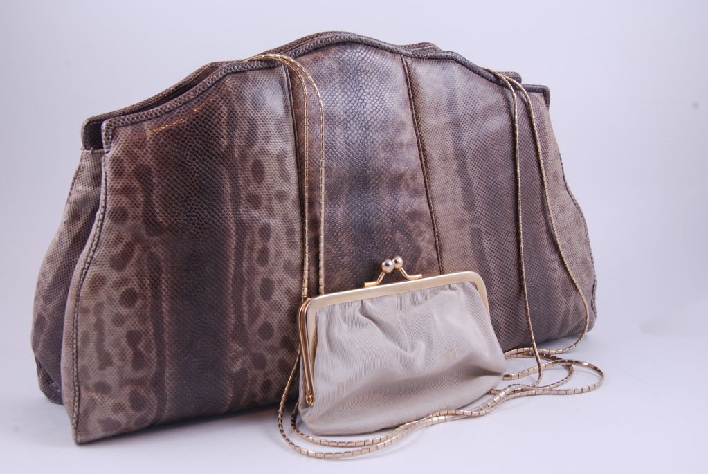Judith Leiber 1980's Karung Brown Clutch For Sale 3