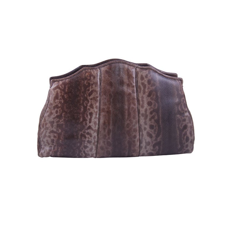 Judith Leiber 1980's Karung Brown Clutch For Sale