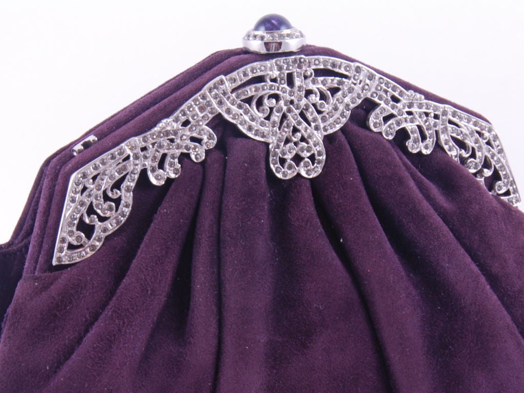 1970's  Leiber Plum Suede Deco Style Evening Bag