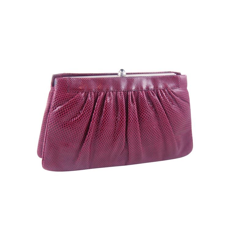 Judith Leiber Burgundy Karung Clutch For Sale