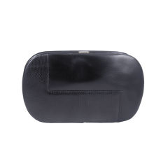 Vintage Black Leiber Karung and Leather Oval Clutch