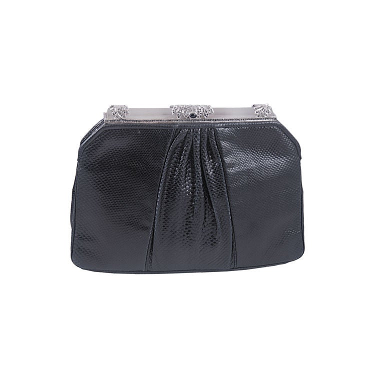 Elegant Leiber Black Karung Evening Bag For Sale