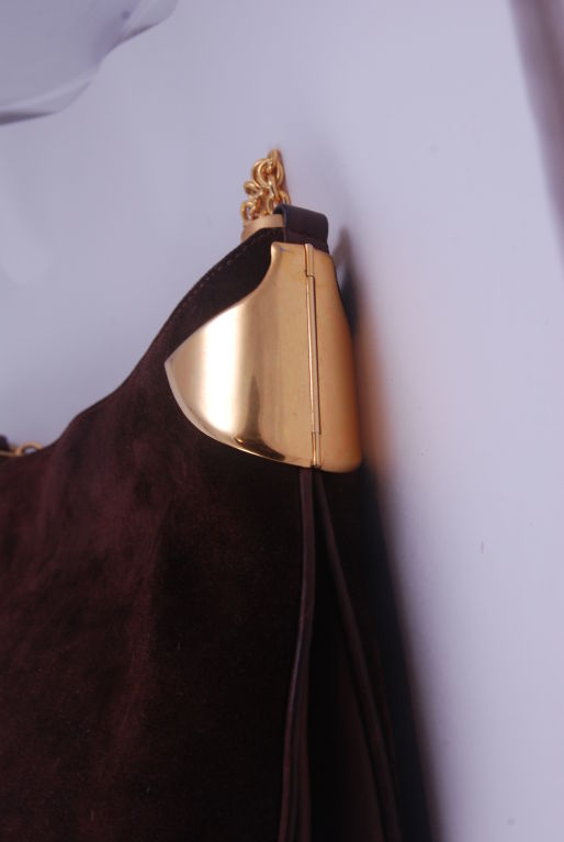 1970's Dark Brown Suede Gucci Shoulder Bag 3