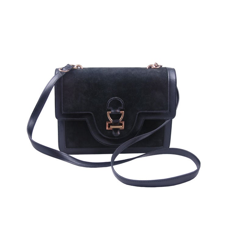 Vintage Black Suede and Leather Hermes Shoulder Bag at 1stdibs  