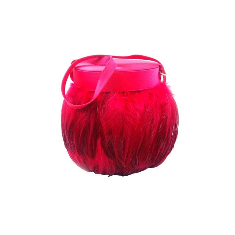 1980's French Red Feathered Evening Bag