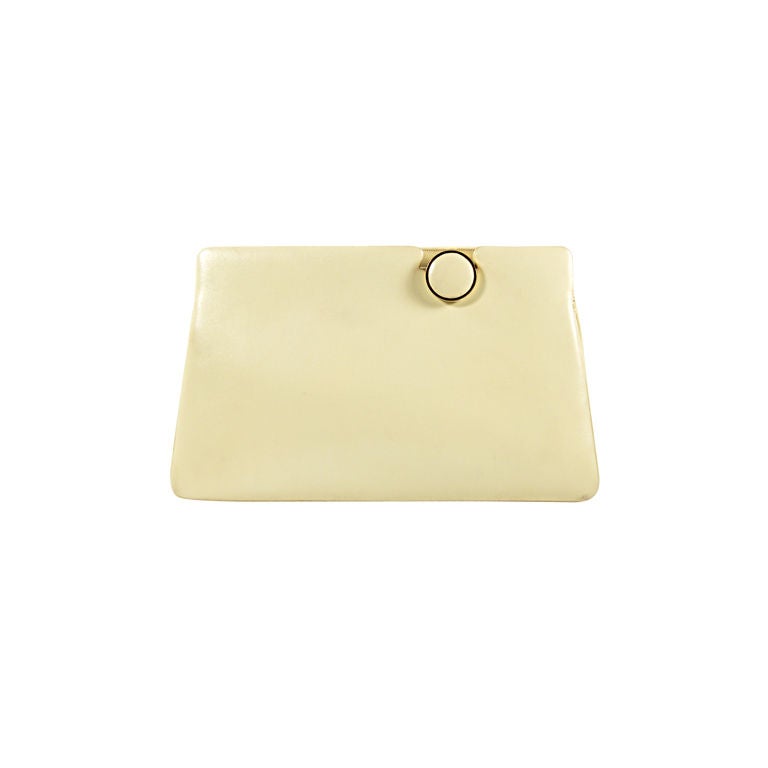 Judith Leiber Cream Colored Leather Modernist  Purse For Sale