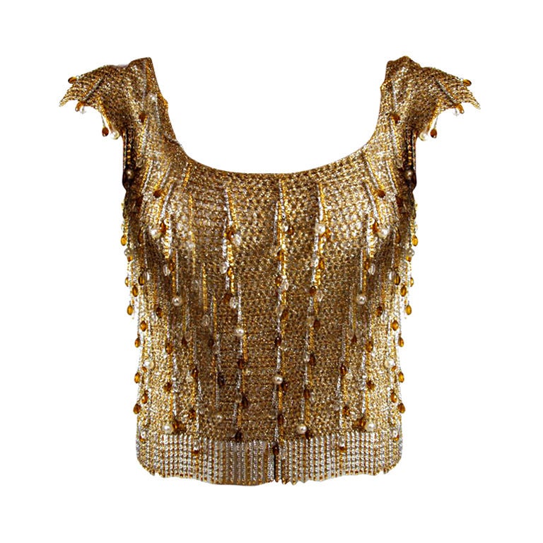 1970's Loris Azzaro Gold Beaded and Chain Sweater For Sale