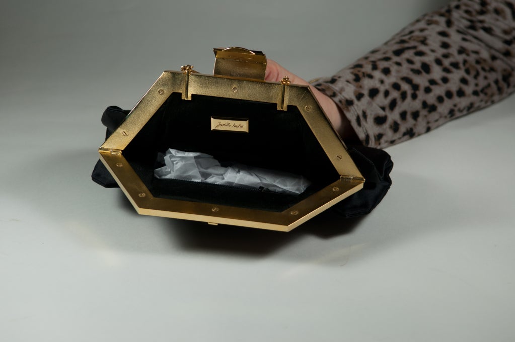 1980\'s Judith Leiber Black Satin Bag with Onyx & Rose Quartz For Sale 1
