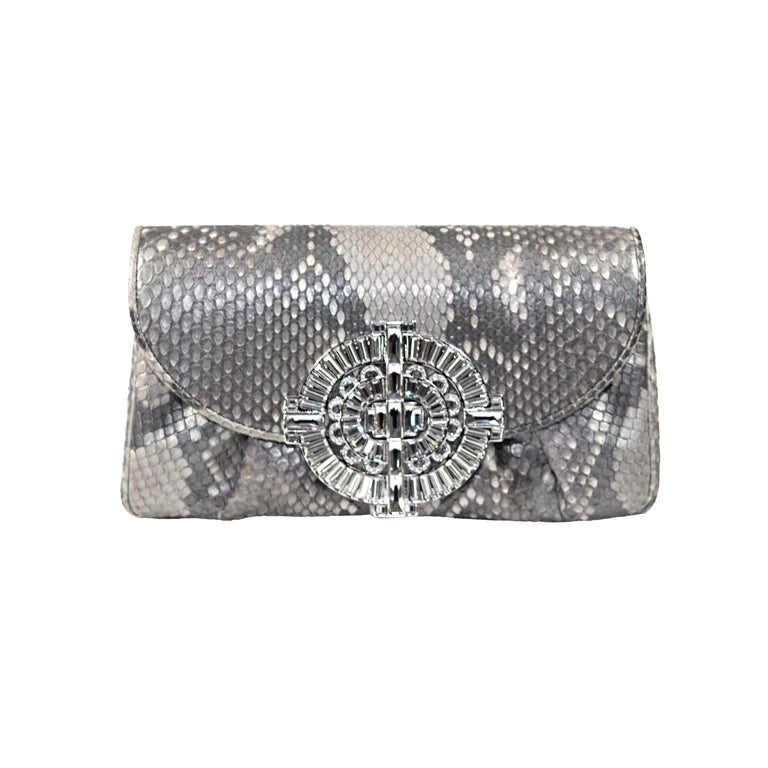 Leiber  Python Silver/Gray Rhinestone Evening Bag For Sale