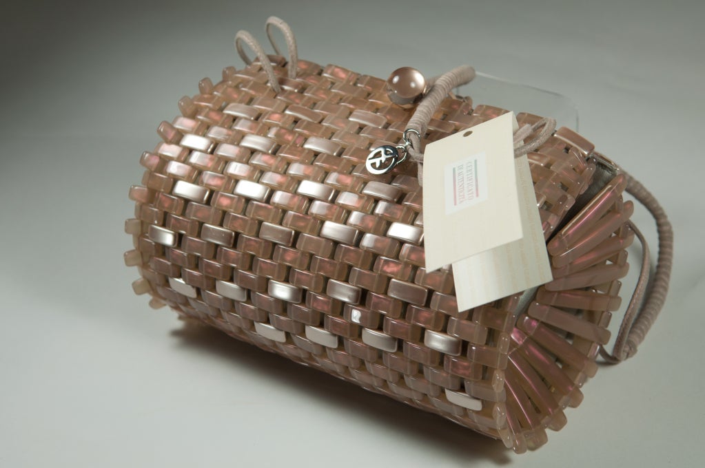 Brown Armani Pink/Gray Basket Weave Purse For Sale