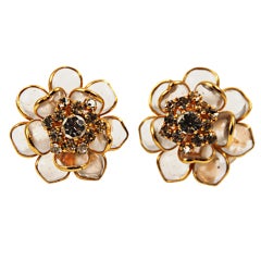 Chanel Gripoix Camellia Rhinestone Ear Clips