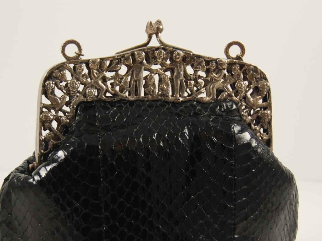 Women's Jocomo Black Python Evening  Bag with Silver Frame