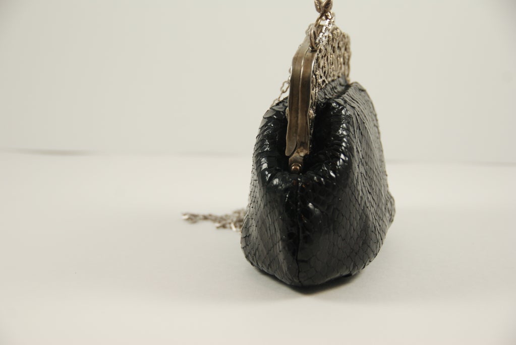 Jocomo Black Python Evening  Bag with Silver Frame 4