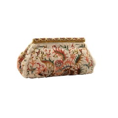 Vintage French Beaded Clutch with Enamel Frame