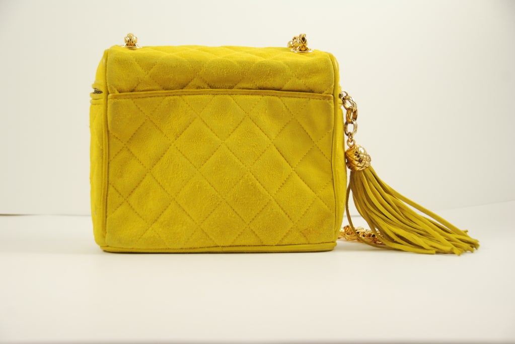 Vintage Chanel Yellow Suede Quilted Bag 2