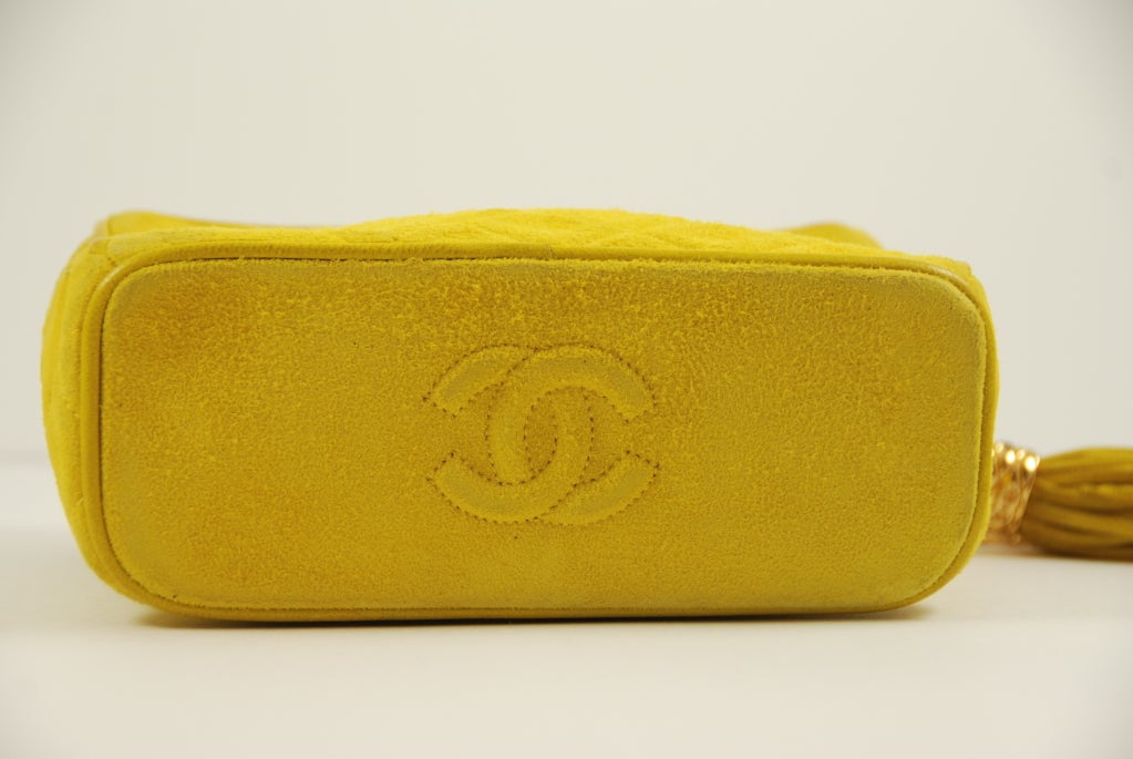 Vintage Chanel Yellow Suede Quilted Bag 4