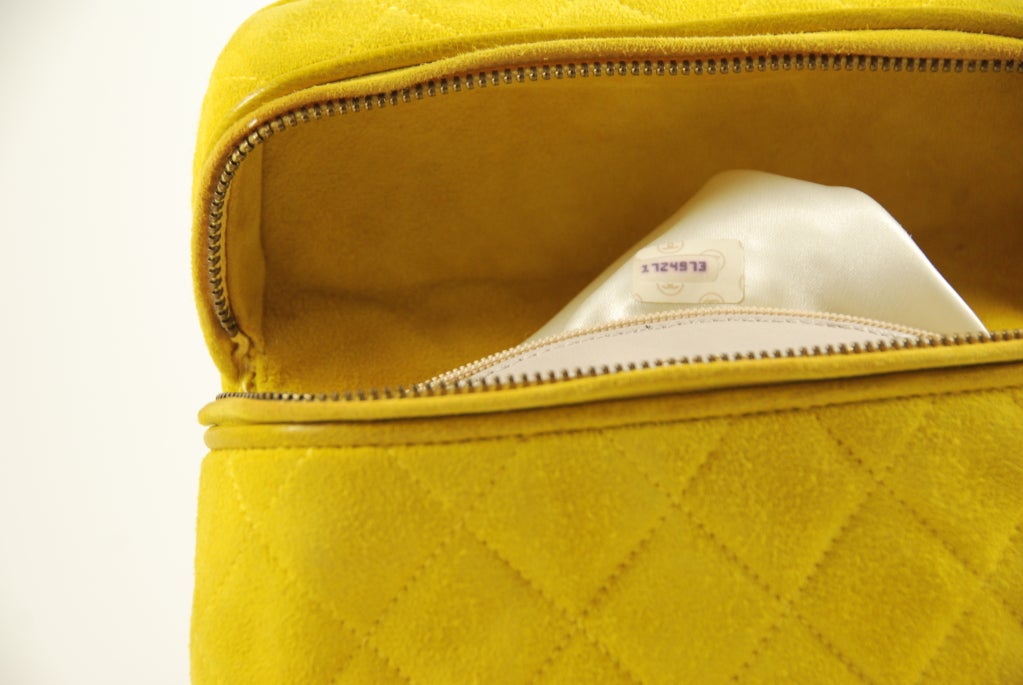 Vintage Chanel Yellow Suede Quilted Bag 5