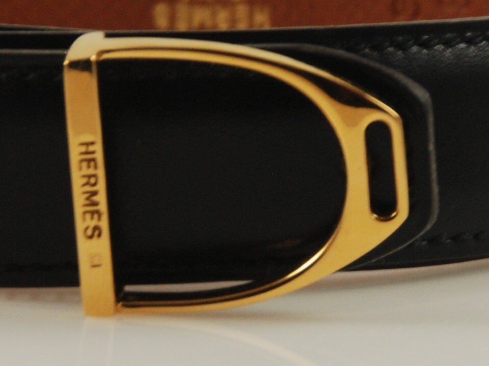 Hermès Black Gold Wishbone Horseshoe Belt