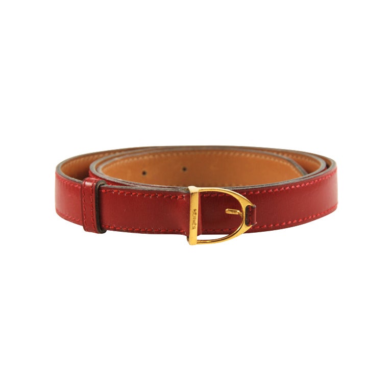 Vintage Hermes Red Leather Horese Bit Belt For Sale