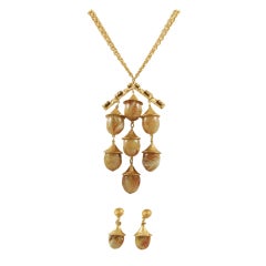 Mid Century Modern Trifari Large Pendant Necklace and Ear Clips