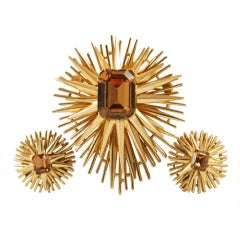 1950's Modernist Crown Trifari Brooch and Ear Clips