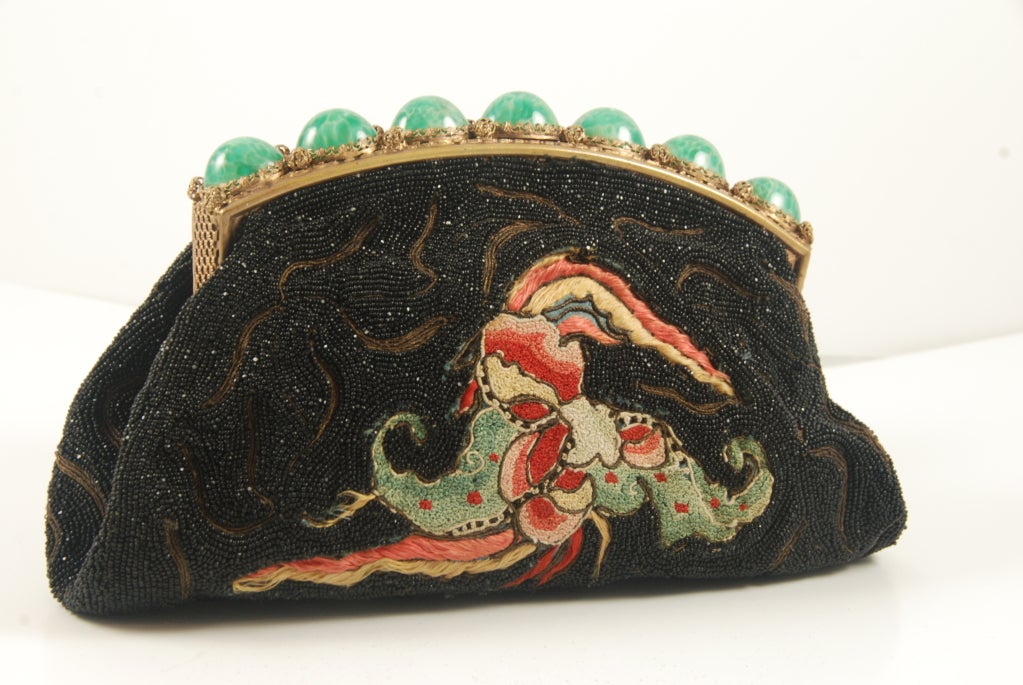 Women's 1930's  French Beaded Evening Bag with Ornate Frame