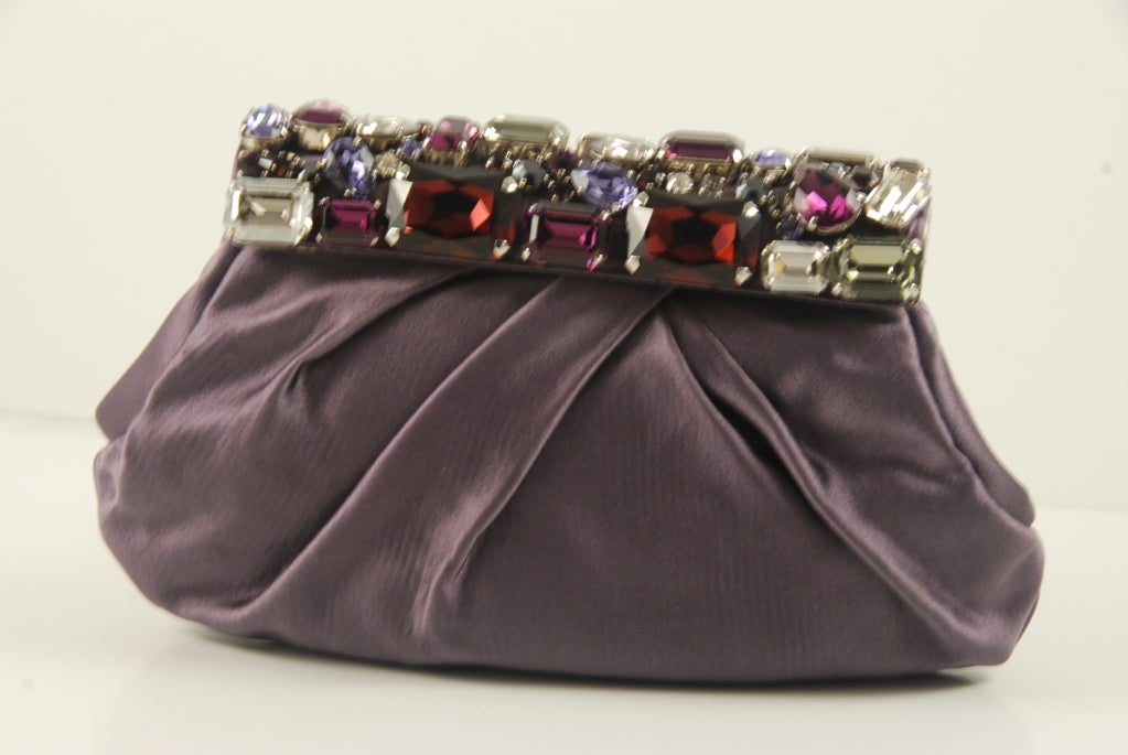 Black Prada Lavender Silk Evening Bag with Jeweled Frame For Sale