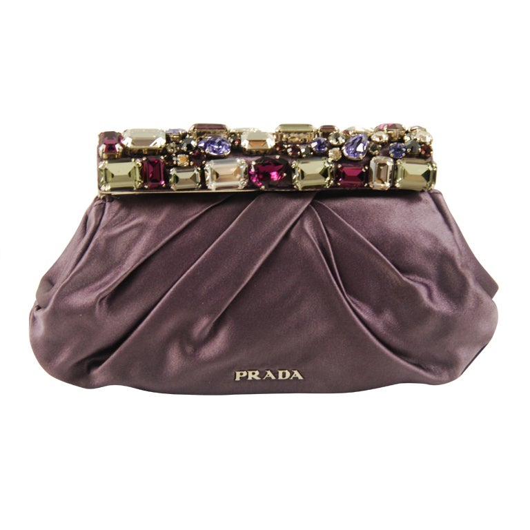 Prada Lavender Silk Evening Bag with Jeweled Frame For Sale