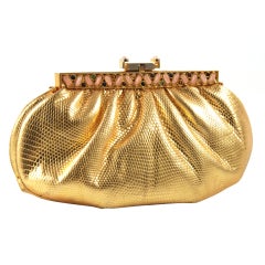 1980's Leiber Gold Karung Bag with Jeweled Frame