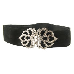 Black Suede and Huge Rhinestone Buckle Belt