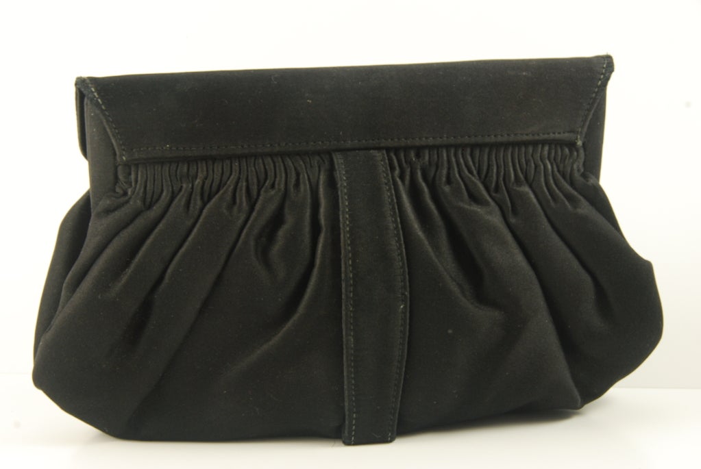 Women's Vintage Black Satin & Rhinestone Gucci Evening Bag For Sale