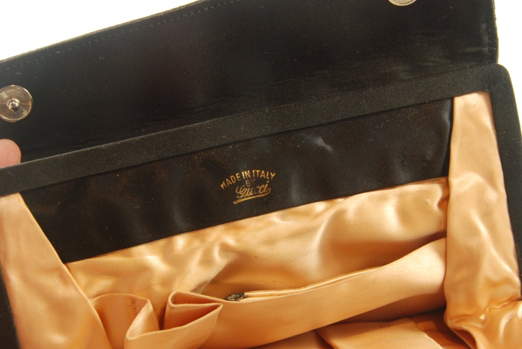 Vintage Black Satin & Rhinestone Gucci Evening Bag For Sale 1