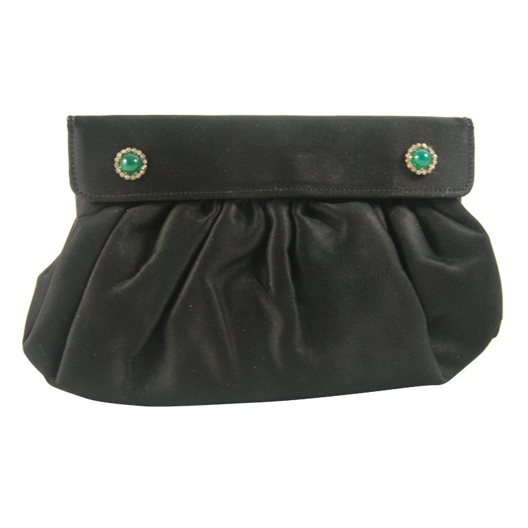 Vintage Black Satin & Rhinestone Gucci Evening Bag For Sale