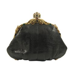 Jocomo Black Lizard Bag with Antique Jeweled Frame