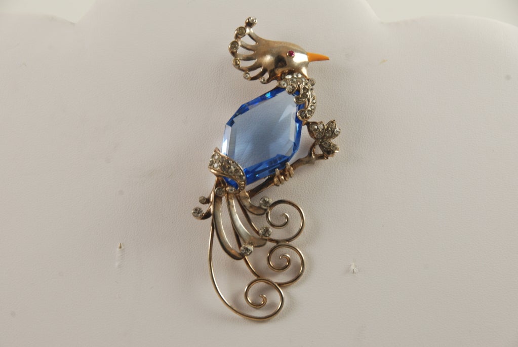 Vintage Rhinestone and Enamel 1940's Bird Brooch