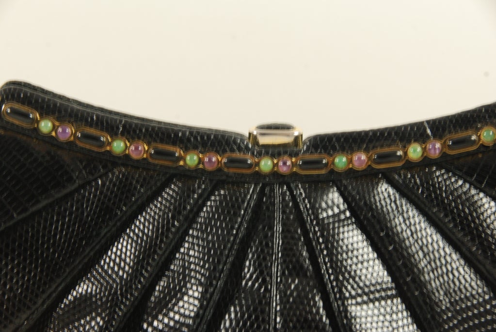 1980's Judith Leiber Black Karung Bag with Jeweled Frame