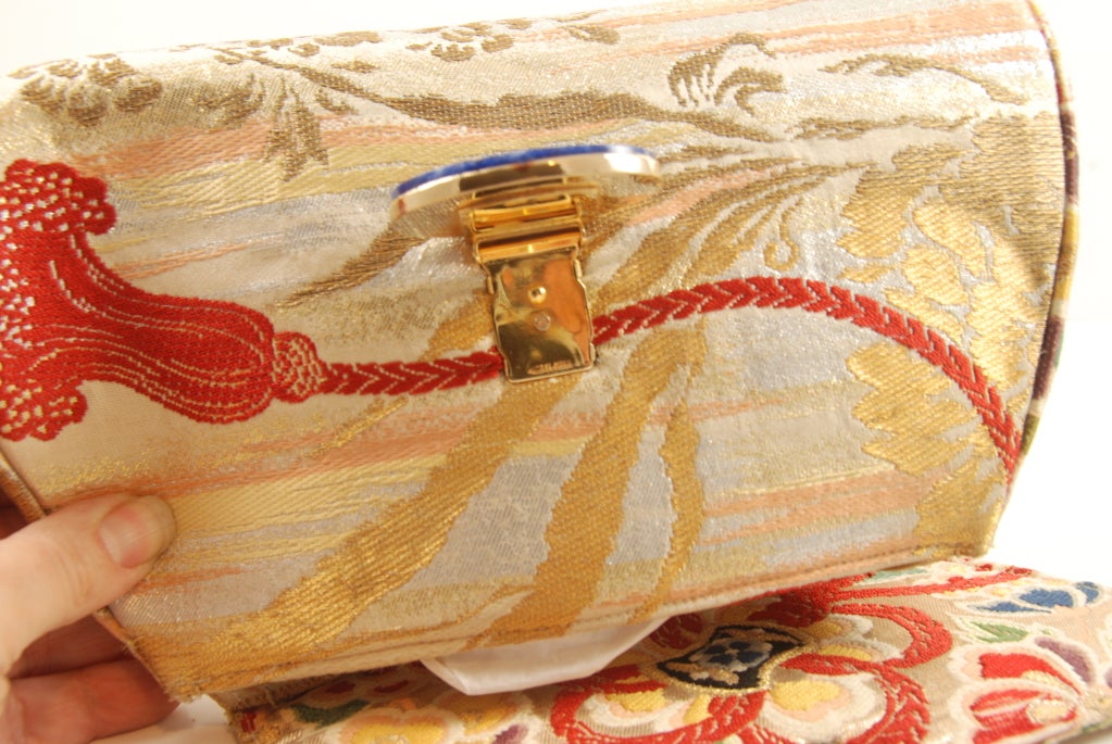 Vintage Gumps Japanese Obi Bag  with Jeweled Clasp 3