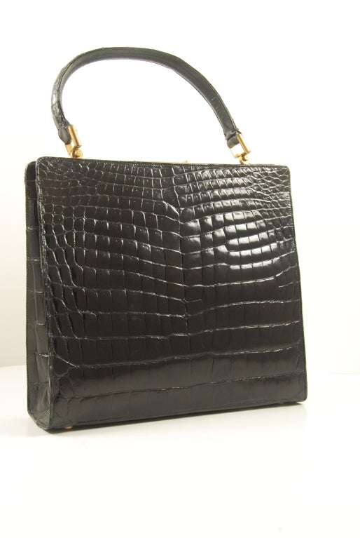 1960's Modernist  Rosenfeld Black  Alligator Purse 3