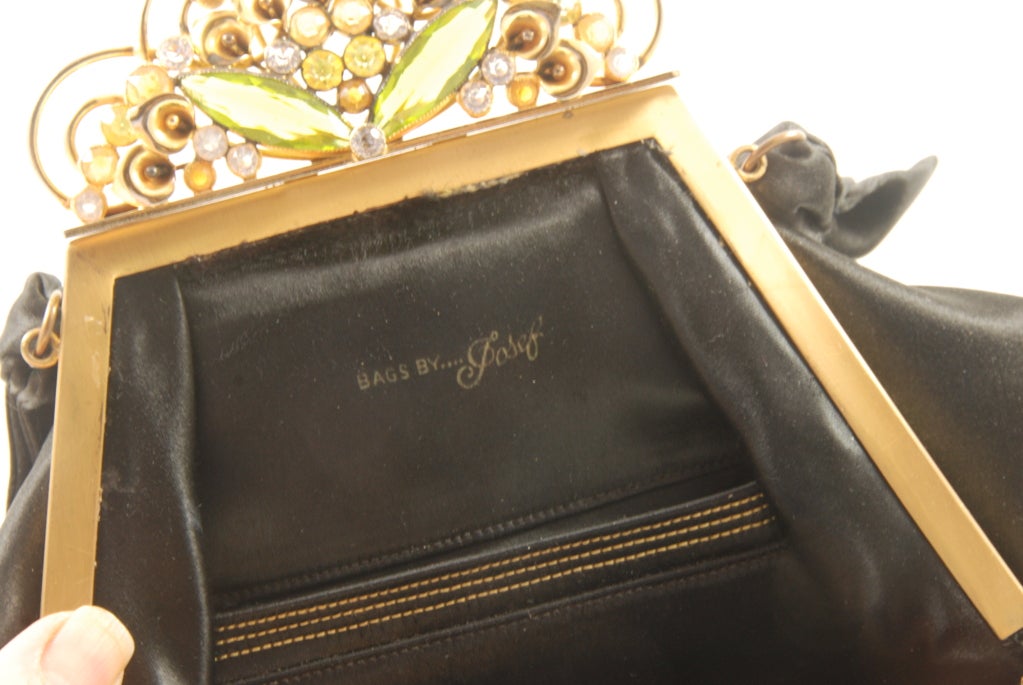 Women's Black Satin Josef Evening Bag with Jeweled Frame