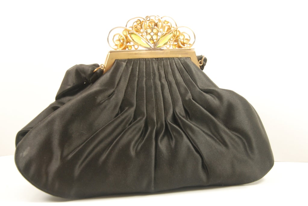 Black Satin Josef Evening Bag with Jeweled Frame 1