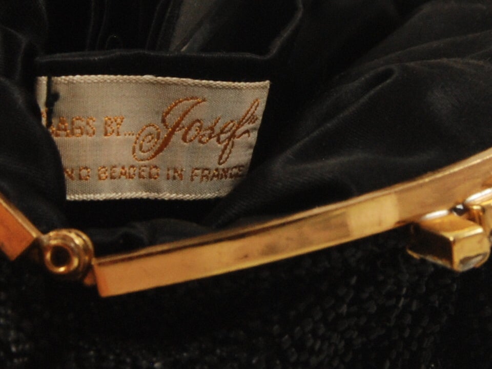 Vintage Black Beaded Josef Evening Bag with Rhinestone Frame 3