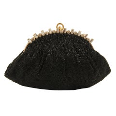 Vintage Black Beaded Josef Evening Bag with Rhinestone Frame