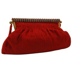 VIntage French Red Beaded Jeweled Frame Evening Bag
