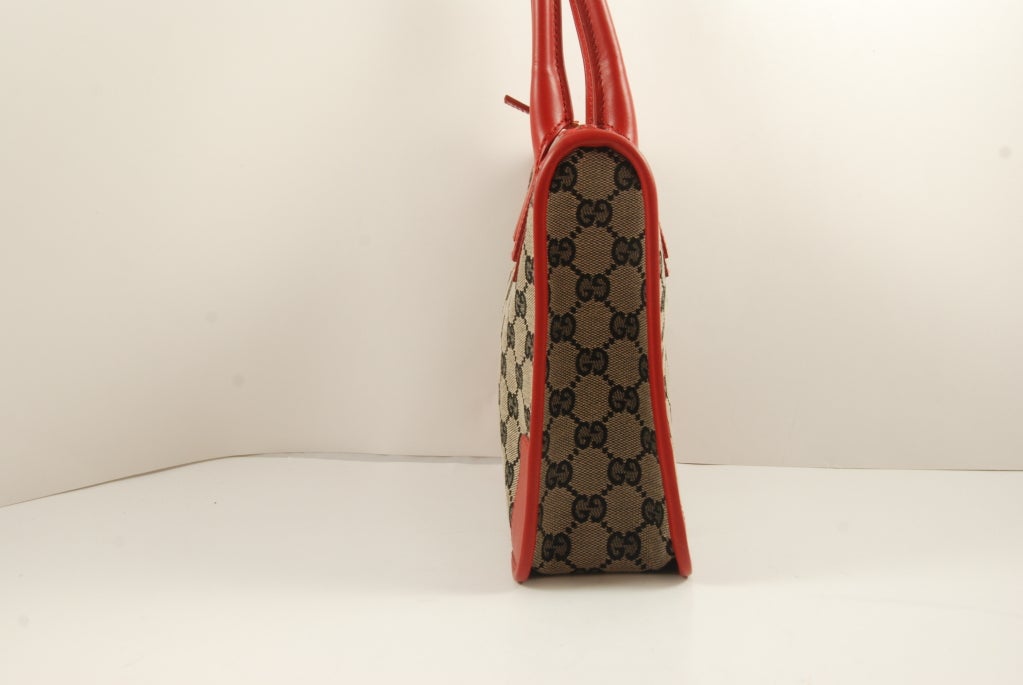 Gucci Blue Canvas/Red Leather Trim Top Handle Bag 1
