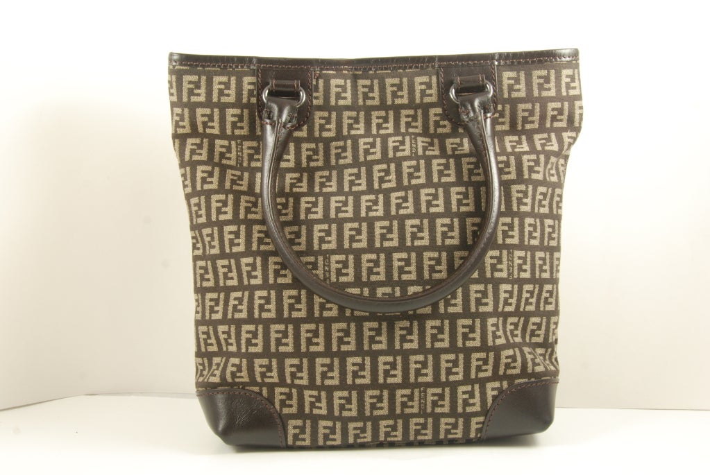 Black Fendi Brown/Beige Zucchino Borsa Shopping Posh Bag For Sale