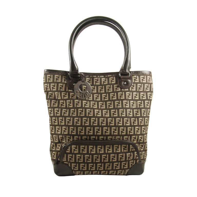 Fendi Brown/Beige Zucchino Borsa Shopping Posh Bag For Sale