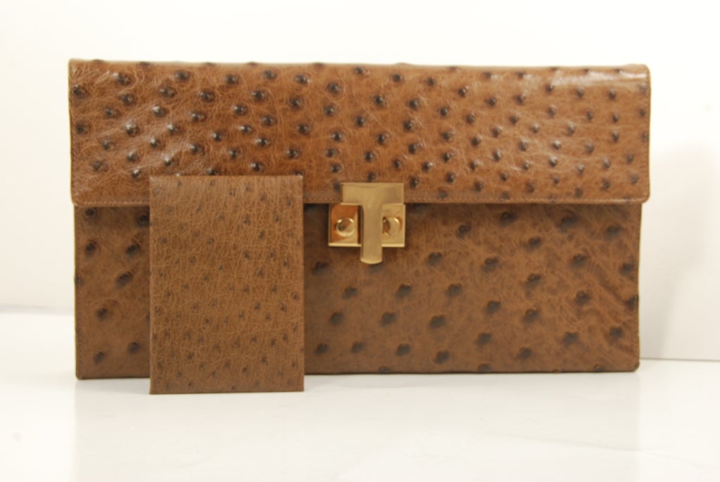 Tiffany Brown Ostrich Envelope  Clutch/ Shoulder Bag 5