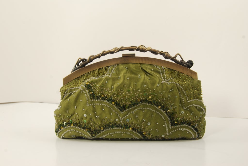 Valentino Garavani Green Beaded Satin Evening Bag For Sale 1