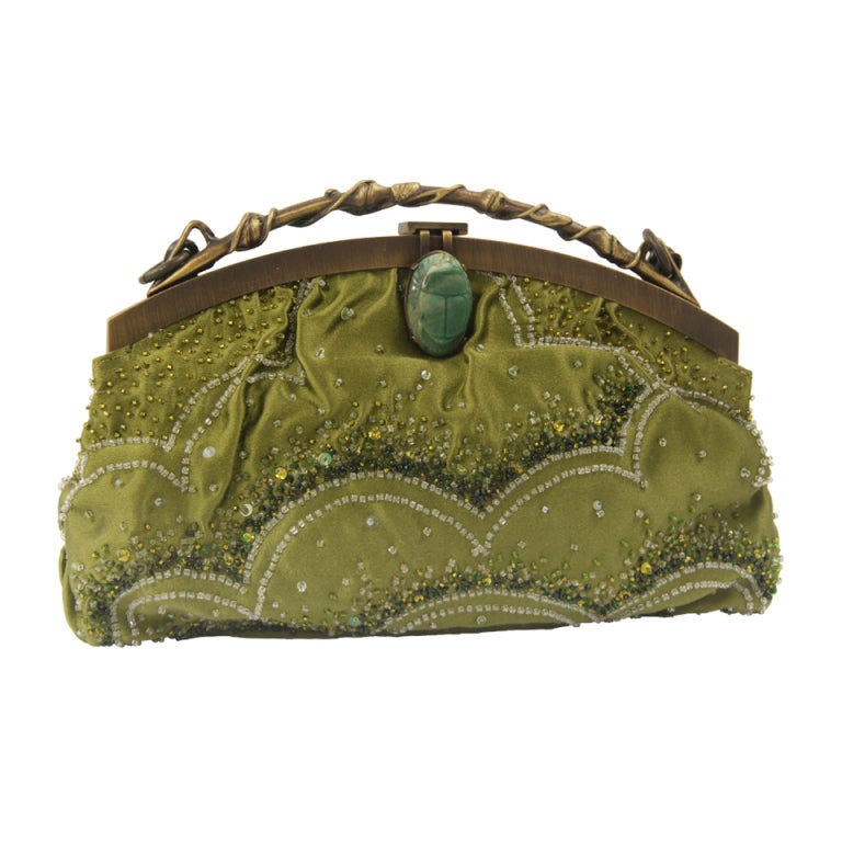 Valentino Garavani Green Beaded Satin Evening Bag For Sale